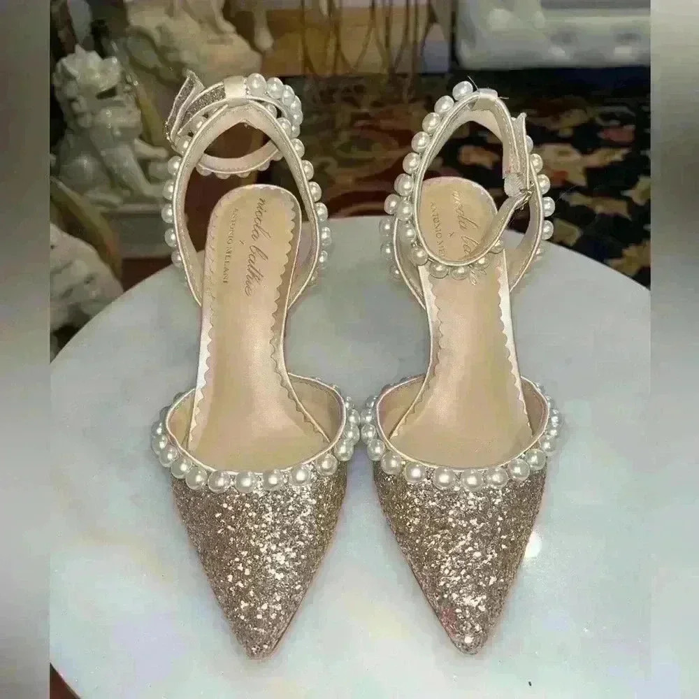 Antonio Melani x Nicola Bathie Bebe Ankle Strap Glitter Pearl Detail rose gold 6 - Picture 3 of 10